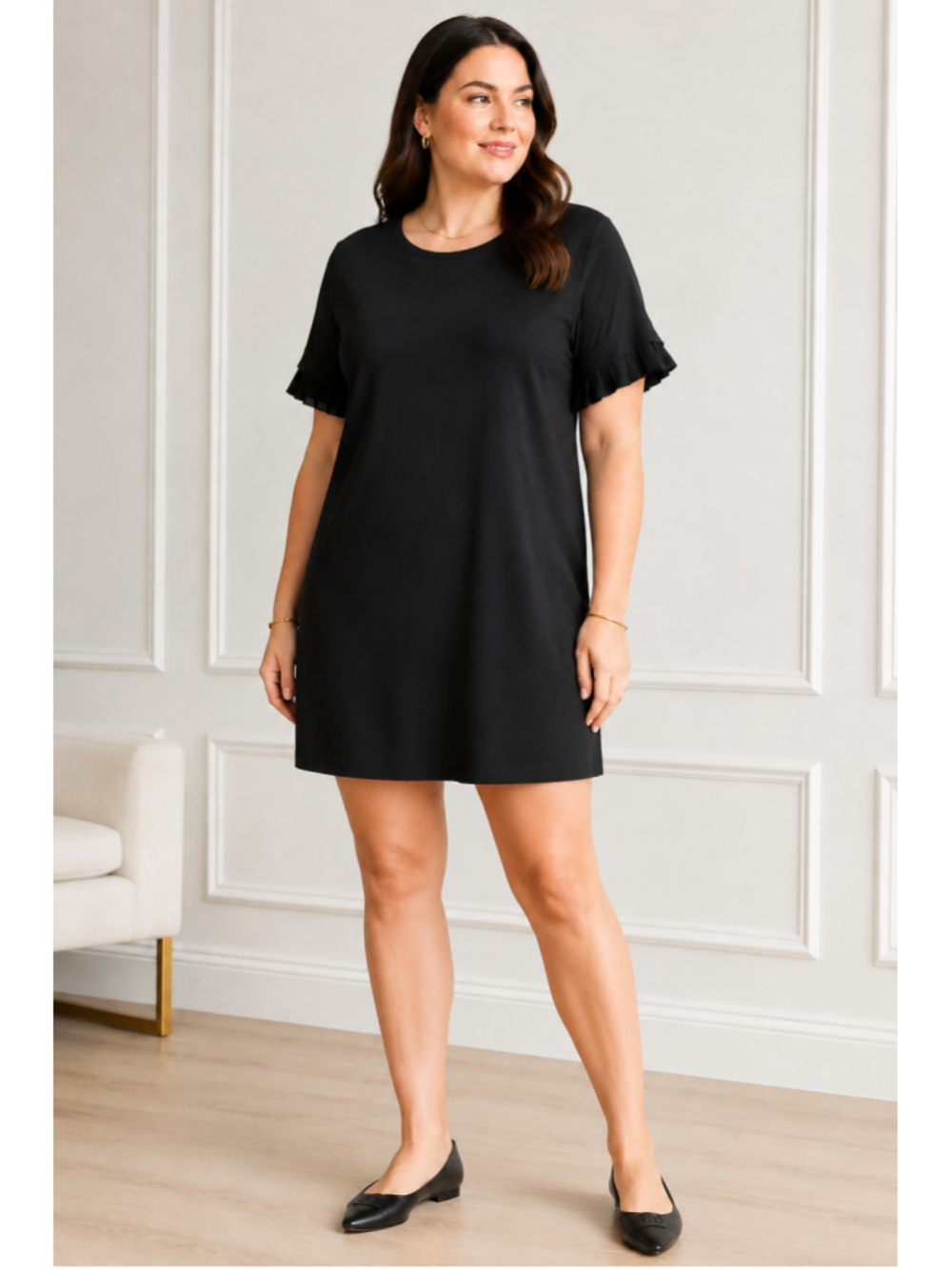 MICHAEL Michael Kors Black Ruffle-Sleeve Shift Dress – Size Large